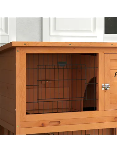 PawHut Two-Tier Antiseptic Wood Rabbit Hutch, 80cm Guinea Pig Hutch with Run - Orange