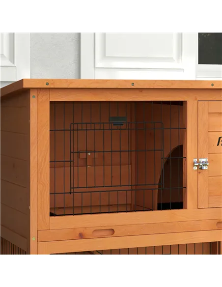 PawHut Two-Tier Antiseptic Wood Rabbit Hutch, 80cm Guinea Pig Hutch with Run - Orange