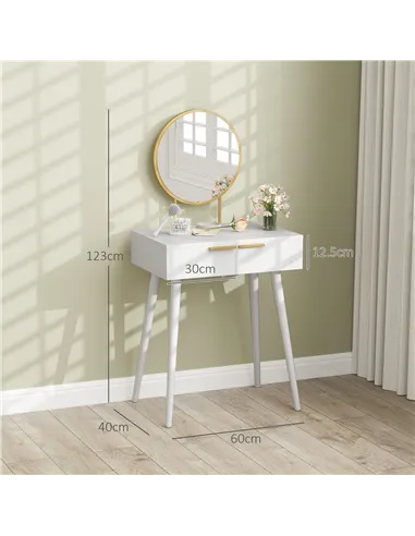HOMCOM Elegant Dressing Table, with Round Mirror, 60 x 40 x 123 cm - White