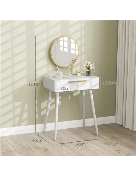 HOMCOM Elegant Dressing Table, with Round Mirror, 60 x 40 x 123 cm - White