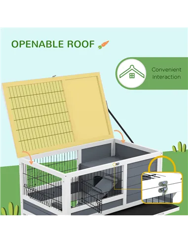 PawHut Double Deckers Guinea Pig Cage, Indoor Rabbit Hutch with Feeding Trough, Trays, Ramps, Openable Top - Grey