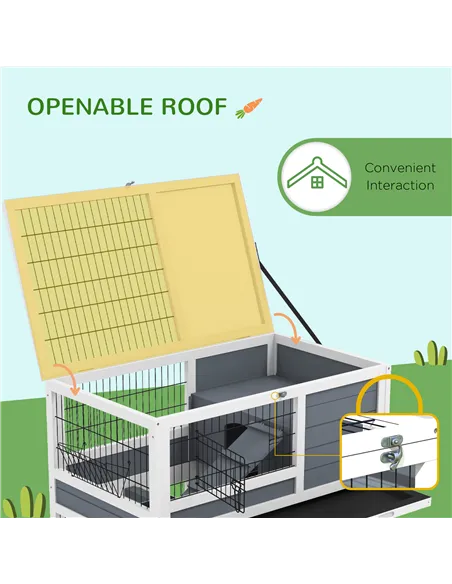 PawHut Double Deckers Guinea Pig Cage, Indoor Rabbit Hutch with Feeding Trough, Trays, Ramps, Openable Top - Grey