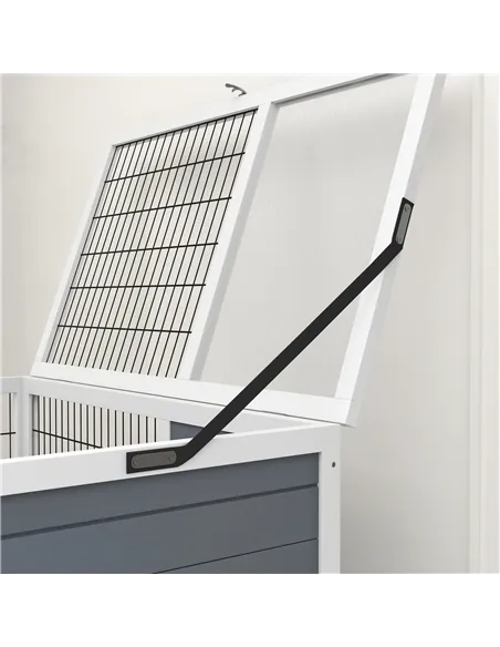 PawHut Double Deckers Guinea Pig Cage, Indoor Rabbit Hutch with Feeding Trough, Trays, Ramps, Openable Top - Grey