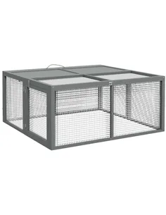 PawHut Wooden Folding Rabbit Hutch, for 2-3 Rabbits - Grey
