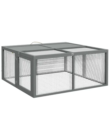 PawHut Wooden Folding Rabbit Hutch, for 2-3 Rabbits - Grey