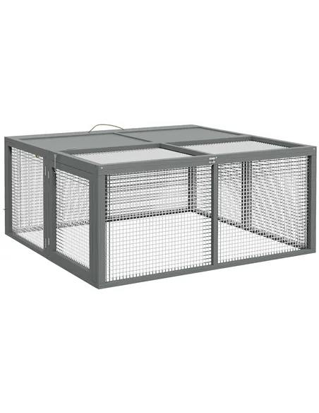 PawHut Wooden Folding Rabbit Hutch, for 2-3 Rabbits - Grey