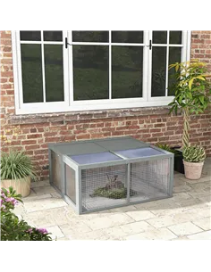 PawHut Wooden Folding Rabbit Hutch, for 2-3 Rabbits - Grey 2