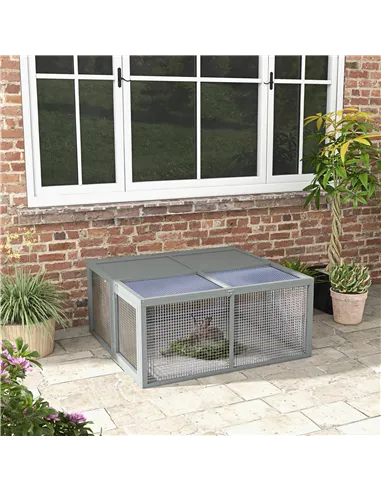 PawHut Wooden Folding Rabbit Hutch, for 2-3 Rabbits - Grey