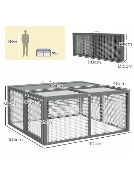 PawHut Wooden Folding Rabbit Hutch, for 2-3 Rabbits - Grey