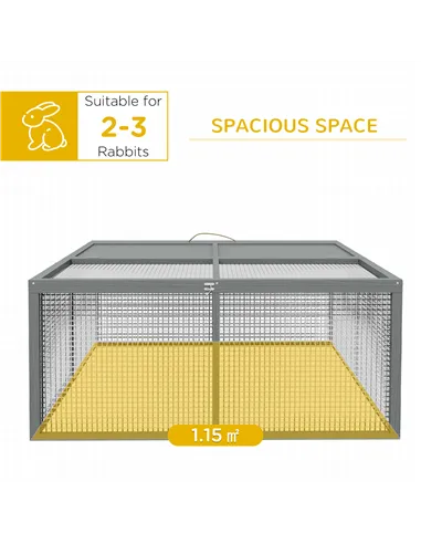 PawHut Wooden Folding Rabbit Hutch, for 2-3 Rabbits - Grey