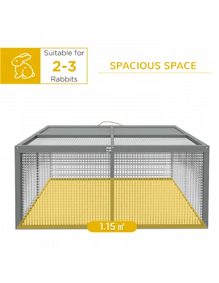PawHut Wooden Folding Rabbit Hutch, for 2-3 Rabbits - Grey