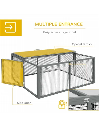 PawHut Wooden Folding Rabbit Hutch, for 2-3 Rabbits - Grey