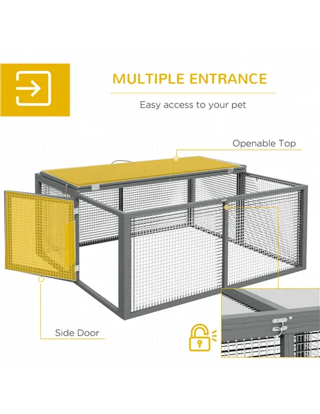 PawHut Wooden Folding Rabbit Hutch, for 2-3 Rabbits - Grey