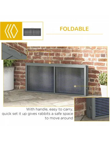 PawHut Wooden Folding Rabbit Hutch, for 2-3 Rabbits - Grey