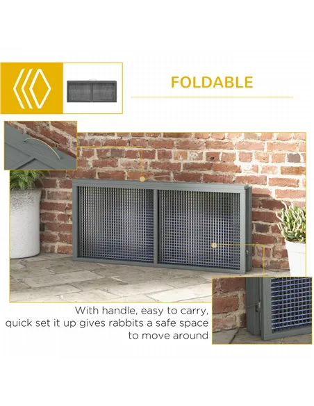 PawHut Wooden Folding Rabbit Hutch, for 2-3 Rabbits - Grey