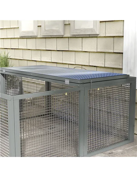 PawHut Wooden Folding Rabbit Hutch, for 2-3 Rabbits - Grey