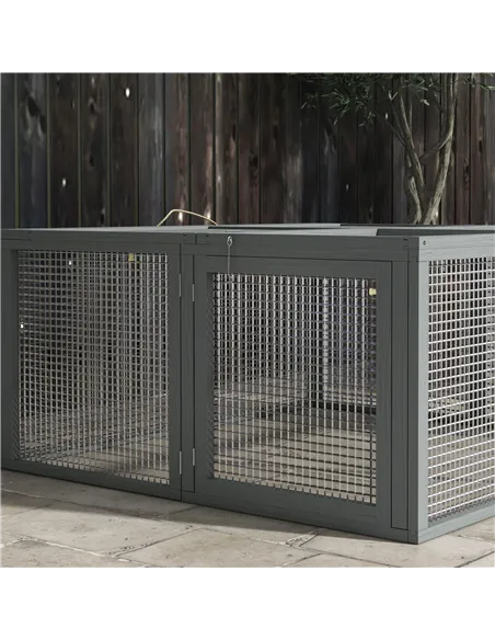 PawHut Wooden Folding Rabbit Hutch, for 2-3 Rabbits - Grey