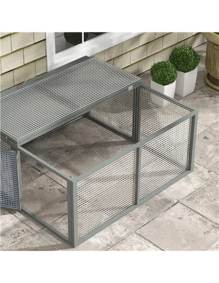 PawHut Wooden Folding Rabbit Hutch, for 2-3 Rabbits - Grey