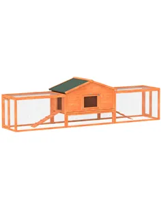 PawHut Wooden Rabbit Hutch with Run, Tray, Ramps, Asphalt Roof, 309 x 70 x 87cm, Orange