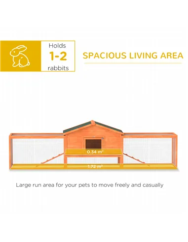 PawHut Wooden Rabbit Hutch with Run, Tray, Ramps, Asphalt Roof, 309 x 70 x 87cm, Orange