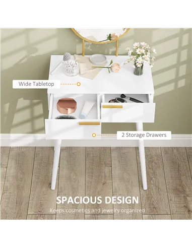 HOMCOM Elegant Dressing Table, with Round Mirror, 60 x 40 x 123 cm - White