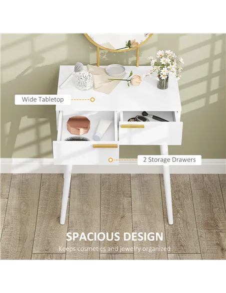 HOMCOM Elegant Dressing Table, with Round Mirror, 60 x 40 x 123 cm - White