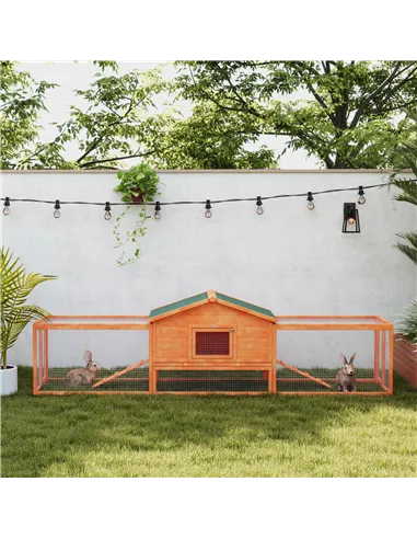 PawHut Wooden Rabbit Hutch with Run, Tray, Ramps, Asphalt Roof, 309 x 70 x 87cm, Orange