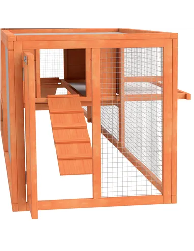 PawHut Wooden Rabbit Hutch with Run, Tray, Ramps, Asphalt Roof, 309 x 70 x 87cm, Orange