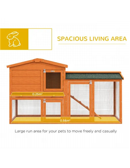 PawHut Two-Tier Rabbit Hutch with Run, Ramp, Slide-Out Tray, for Garden - Orange
