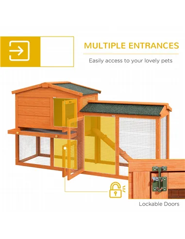 PawHut Two-Tier Rabbit Hutch with Run, Ramp, Slide-Out Tray, for Garden - Orange