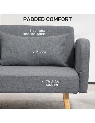 HOMCOM Two-Seater Click-Clack Sofa Bed, with Pillows - Grey