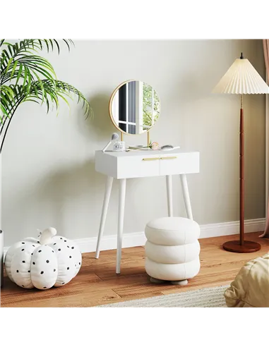 HOMCOM Elegant Dressing Table, with Round Mirror, 60 x 40 x 123 cm - White