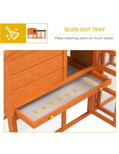 PawHut Two-Tier Rabbit Hutch with Run, Ramp, Slide-Out Tray, for Garden - Orange