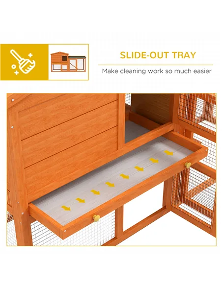 PawHut Two-Tier Rabbit Hutch with Run, Ramp, Slide-Out Tray, for Garden - Orange