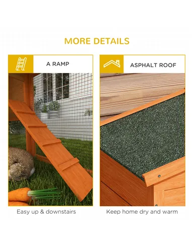 PawHut Two-Tier Rabbit Hutch with Run, Ramp, Slide-Out Tray, for Garden - Orange