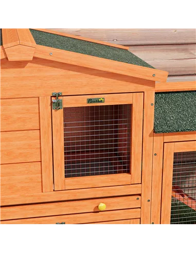 PawHut Two-Tier Rabbit Hutch with Run, Ramp, Slide-Out Tray, for Garden - Orange