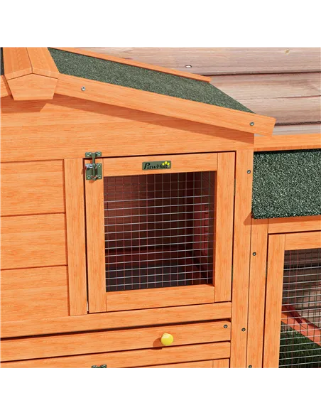 PawHut Two-Tier Rabbit Hutch with Run, Ramp, Slide-Out Tray, for Garden - Orange