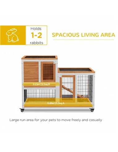 PawHut Wooden Indoor Hutch Elevated Cage w/ Wheel, Run, Yellow
