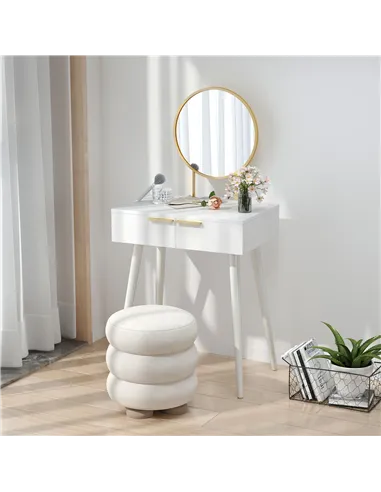 HOMCOM Elegant Dressing Table, with Round Mirror, 60 x 40 x 123 cm - White