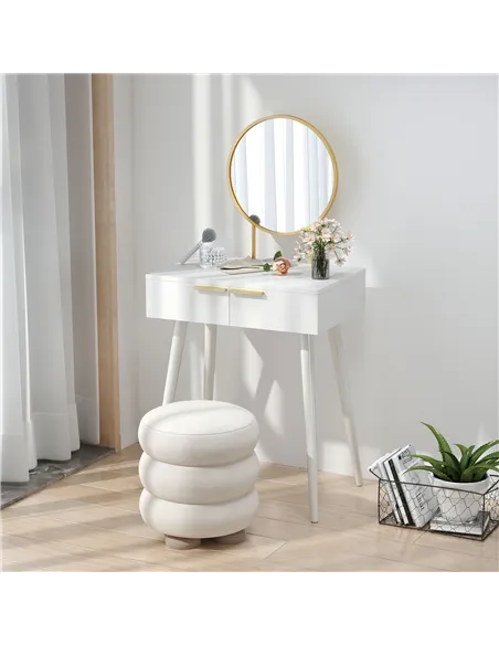 HOMCOM Elegant Dressing Table, with Round Mirror, 60 x 40 x 123 cm - White