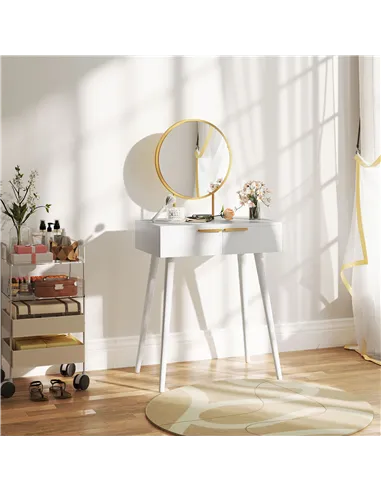 HOMCOM Elegant Dressing Table, with Round Mirror, 60 x 40 x 123 cm - White