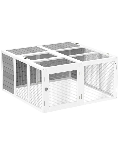 PawHut Rabbit Hutch with Openable Foldable Roof, Light Grey
