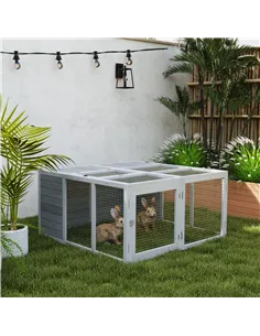 PawHut Rabbit Hutch with Openable Foldable Roof, Light Grey 2