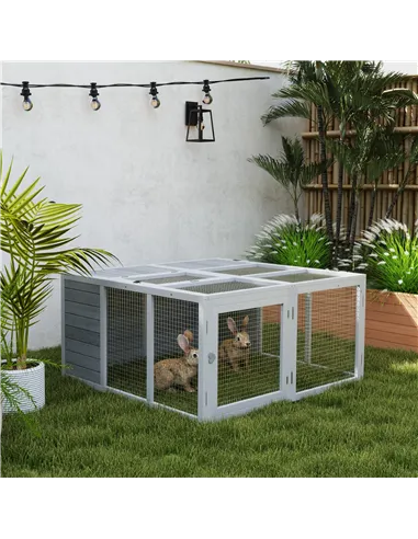 PawHut Rabbit Hutch with Openable Foldable Roof, Light Grey