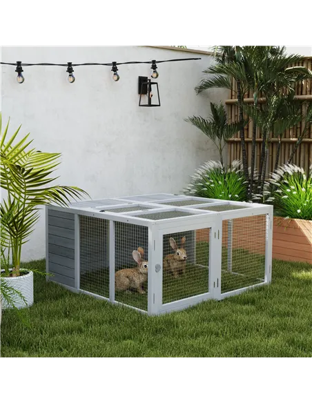 PawHut Rabbit Hutch with Openable Foldable Roof, Light Grey