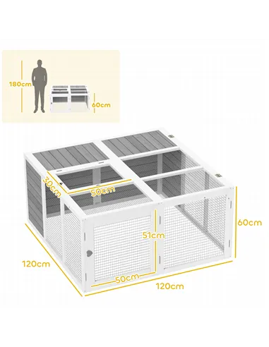 PawHut Rabbit Hutch with Openable Foldable Roof, Light Grey