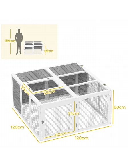 PawHut Rabbit Hutch with Openable Foldable Roof, Light Grey