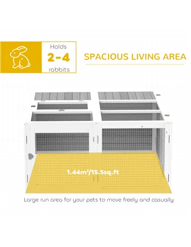 PawHut Rabbit Hutch with Openable Foldable Roof, Light Grey