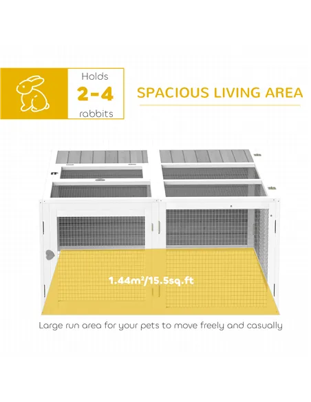 PawHut Rabbit Hutch with Openable Foldable Roof, Light Grey