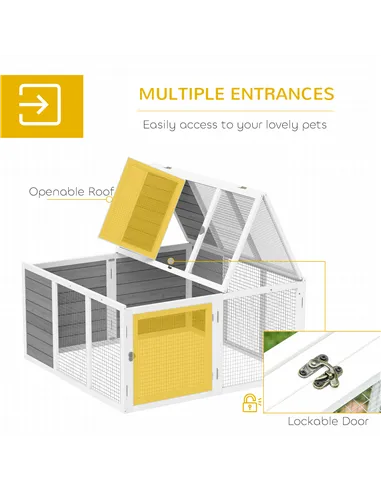 PawHut Rabbit Hutch with Openable Foldable Roof, Light Grey